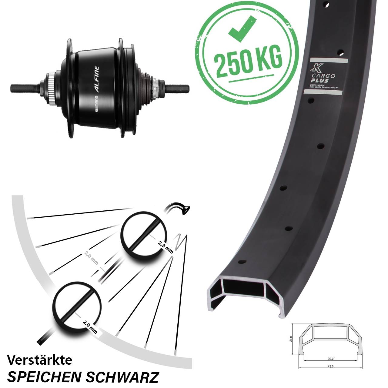 KX Cargo Plus 26 Zoll Hinterrad Shimano Alfine 8-Gang schwarz Lastenrad