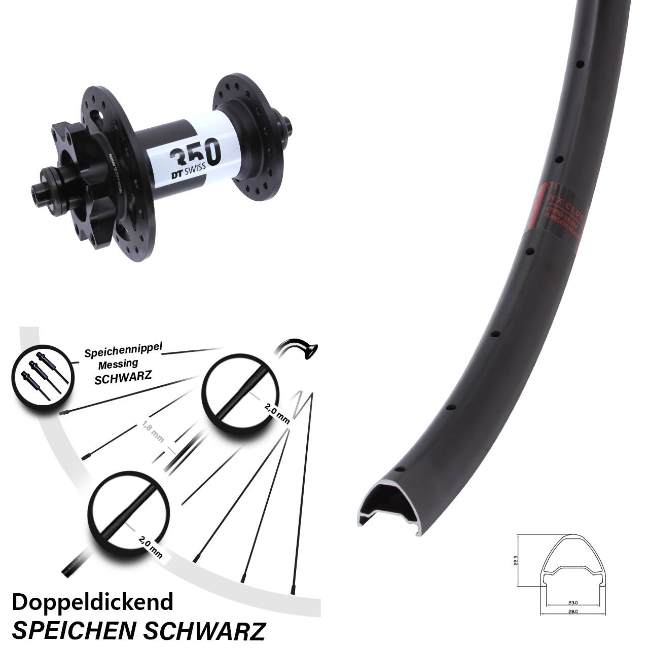 Vorderrad 28 Zoll KX Clue DT Swiss 350 5x100 6-Loch