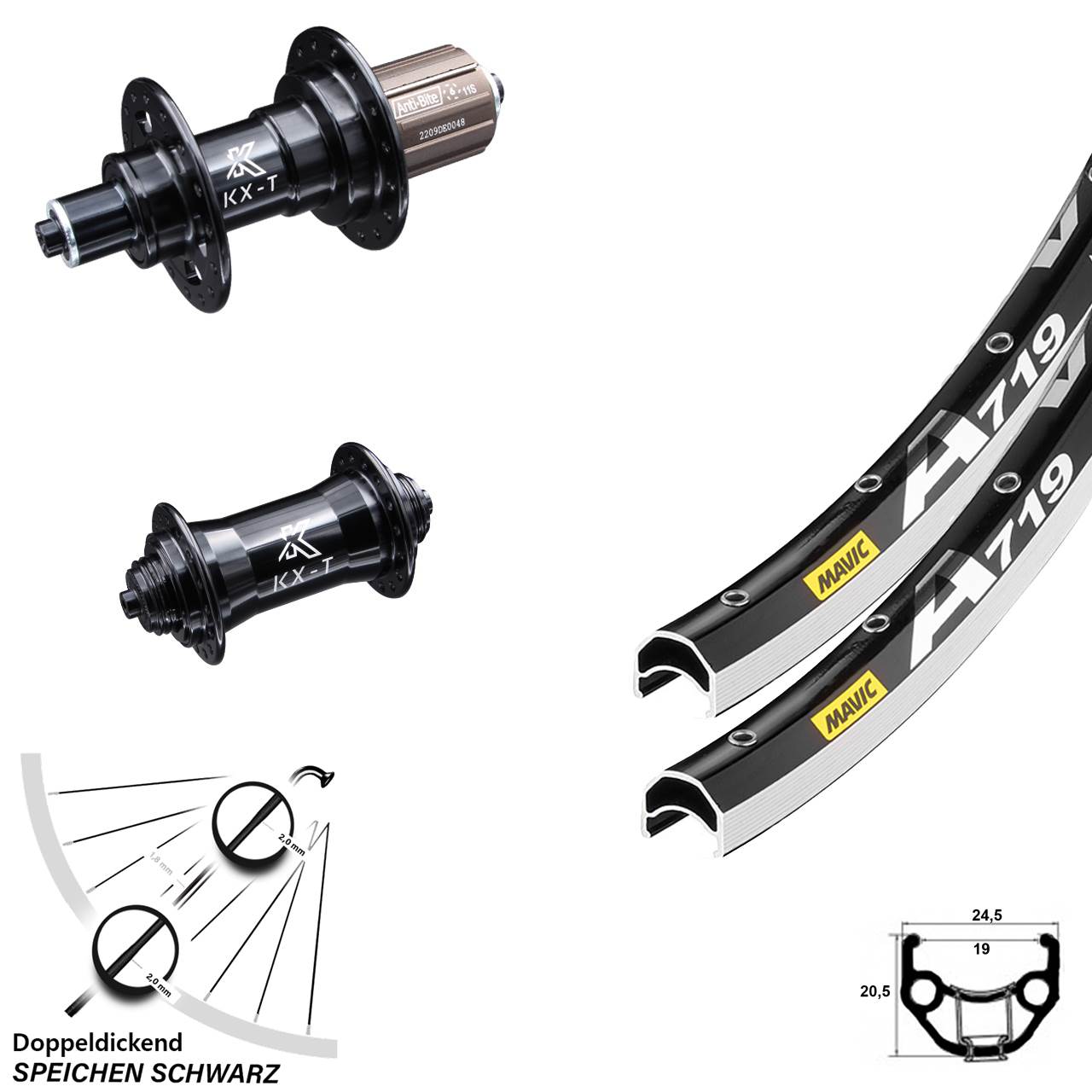 28 Zoll Mavic A 719 KX-T Laufradsatz Schnellspanner