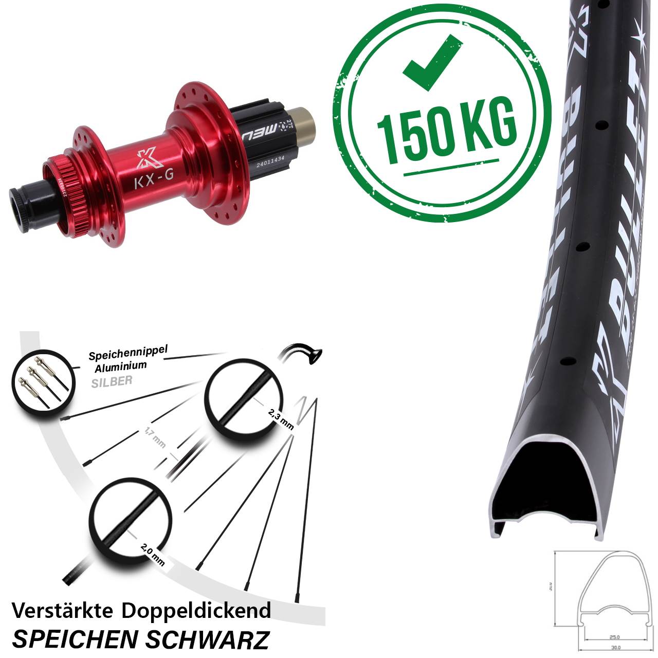 Disc Hinterrad 12x142 28 Zoll KX-G Bullet OS rot Campa N3W