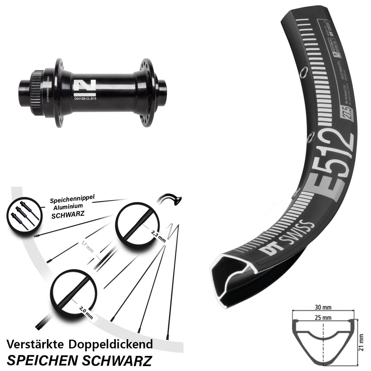 29 Zoll DT Swiss E512 Novatec D041SB Vorderrad Centerlock 15x110 Boost