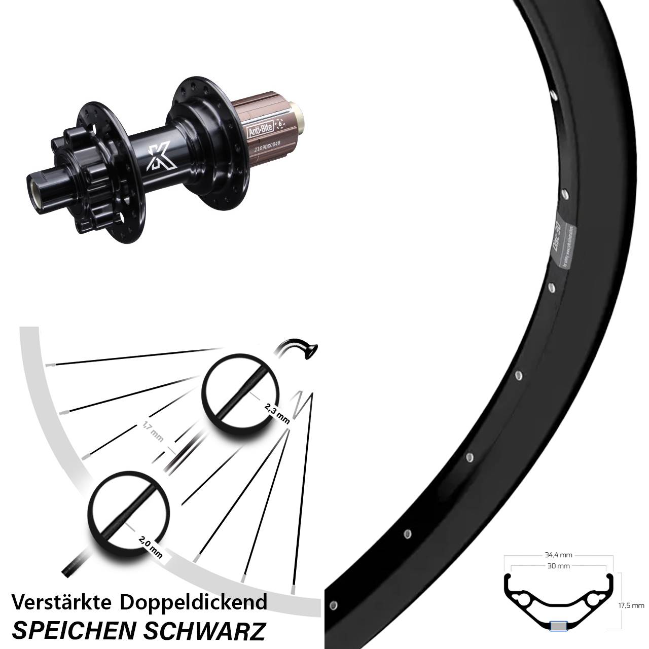 27,5 Zoll Ryde Disc 30 KX-M 6-Loch Hinterrad 12x142 8-12 fach HG