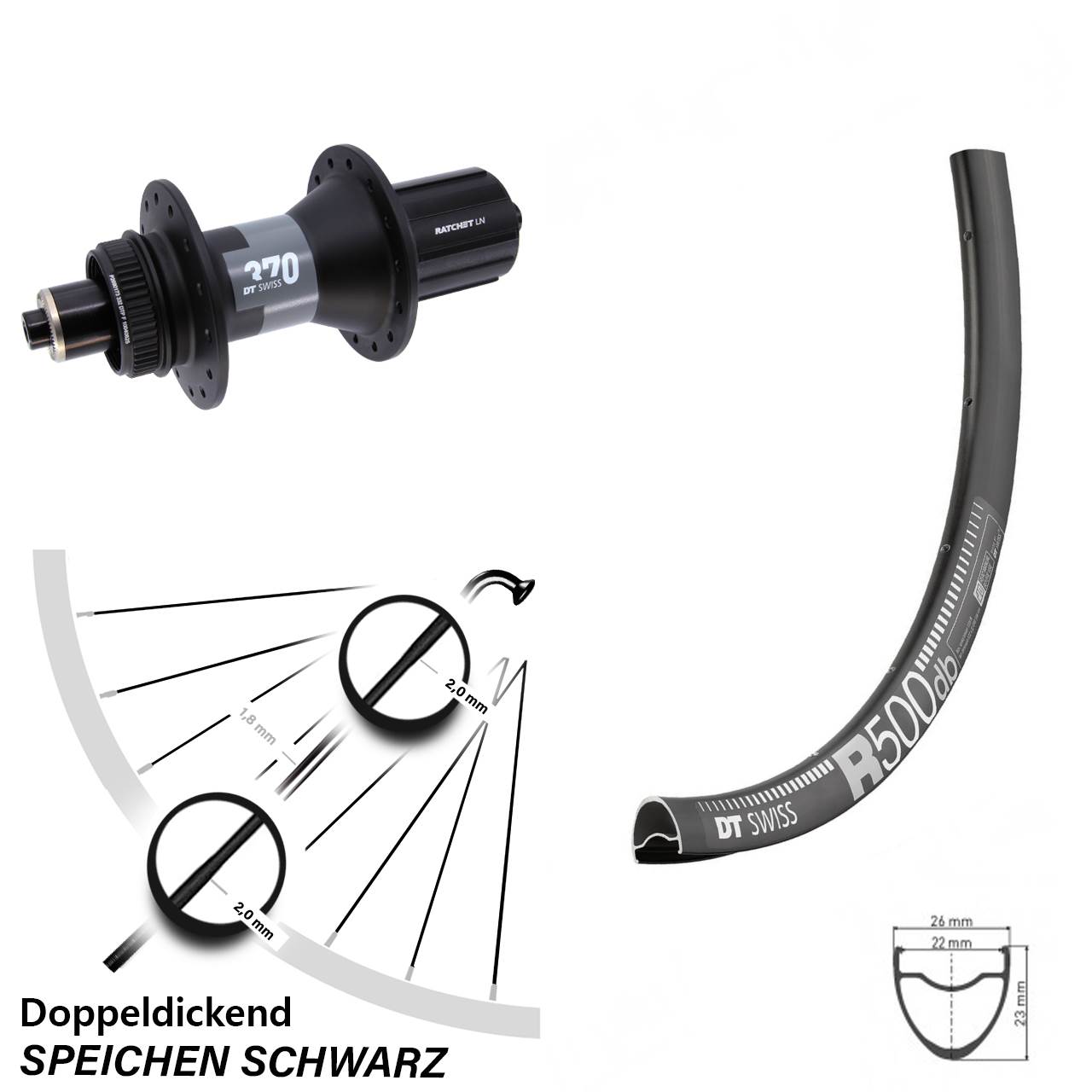 28 Zoll Hinterrad DT Swiss R500-370 8-12 fach