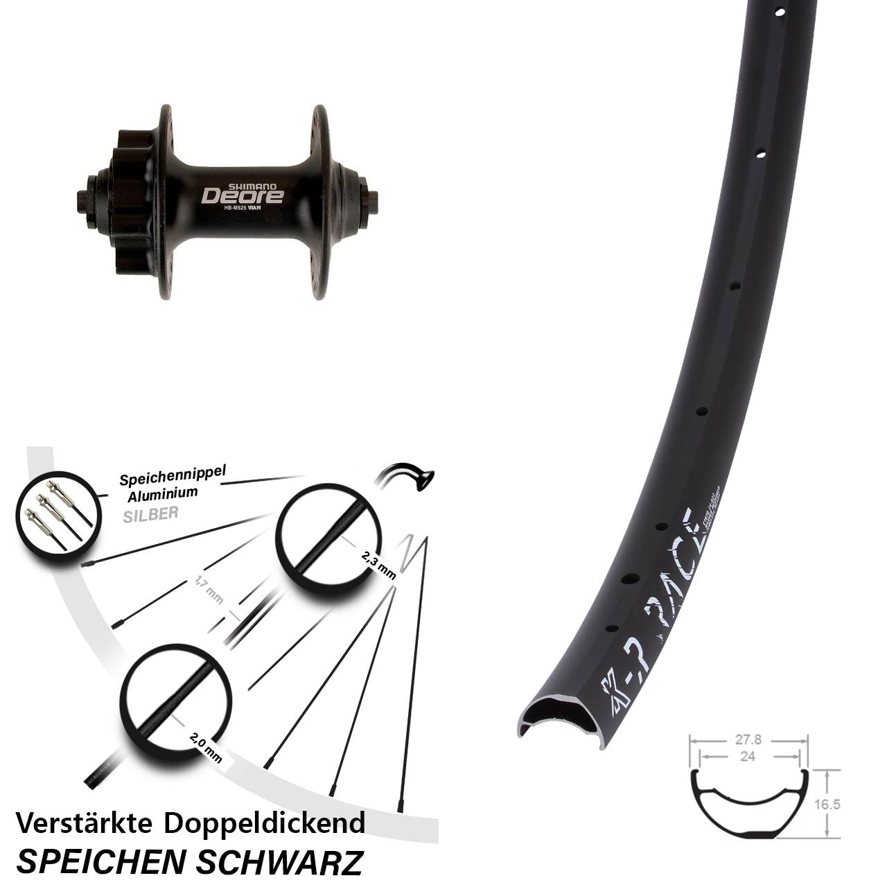 KX-R Race Shimano Deore HB-M525 28 Zoll Vorderrad 6-Loch QR