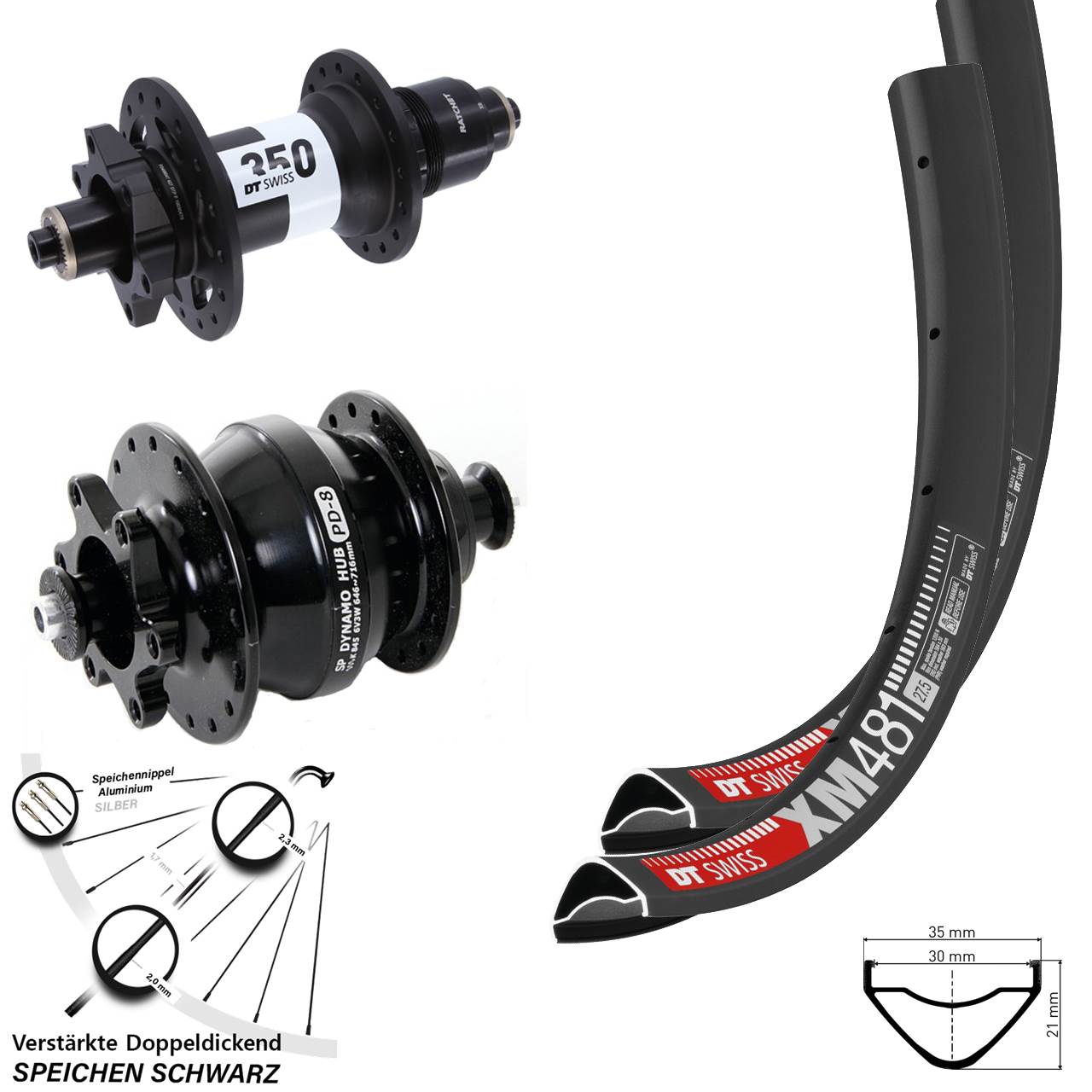 Disc Laufradsatz 27,5 Zoll DT Swiss XM481 350 Shutter Precision PD-8 XD für Schnellspanner