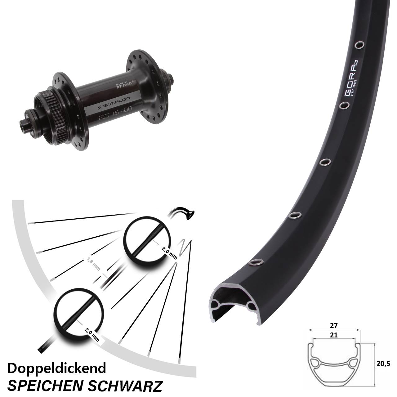 Gora 21 DT Swiss 370 28 Zoll Disc Vorderrad QR