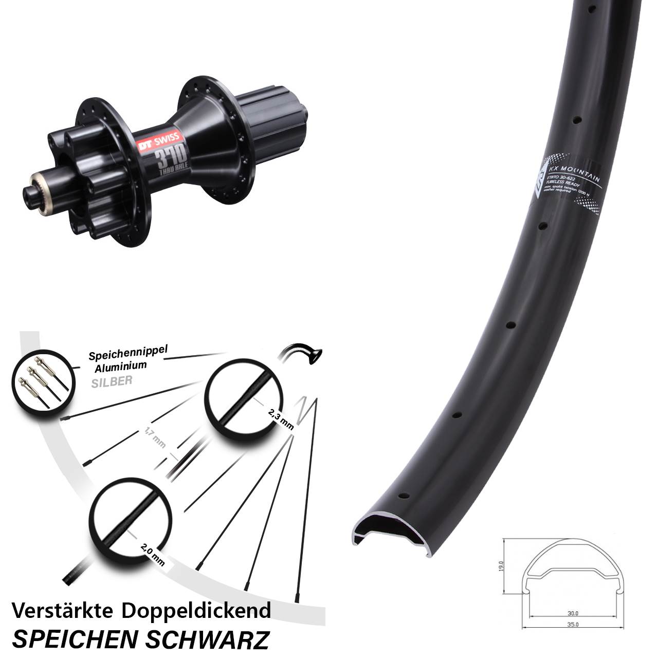 KX Mountain TR DT Swiss 370 29 Zoll Disc Laufrad für Schnellspanner 8-11 fach HG