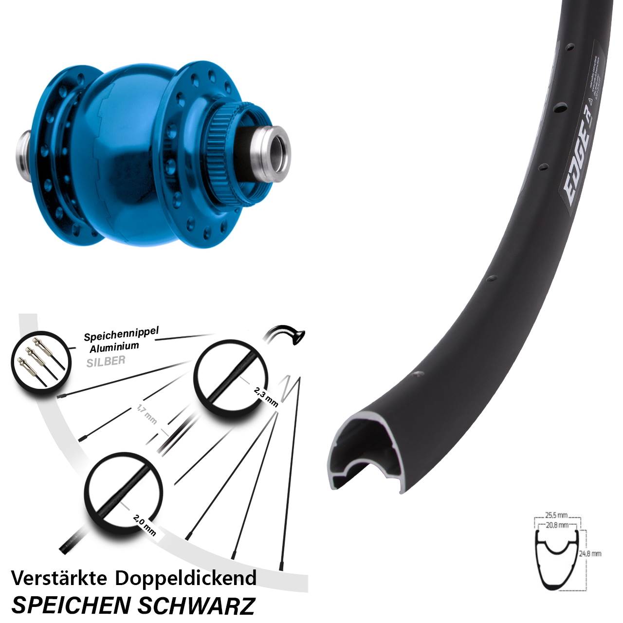 Disc Nabendynamovorderrad Ryde Edge R25 OS SON 28 Zoll blau 12x100