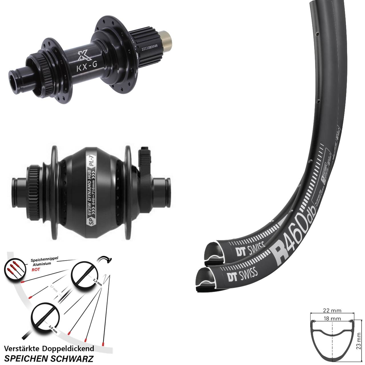 Laufradsatz Disc 28 Zoll DT Swiss R460 KX-G Steckachse SP PL-7 Micro Spline 12x100/142