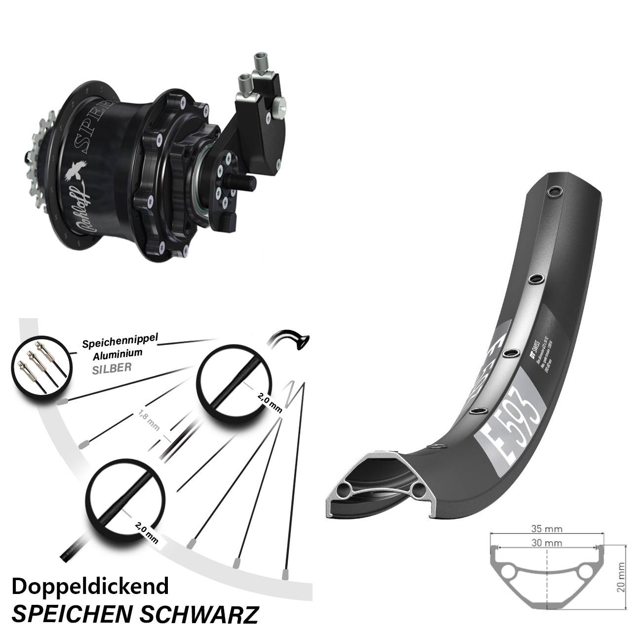 Hinterrad 27,5 Zoll DT Swiss E 593 Disc Rohloff Speedhub 500/14 TS DB OEM Tandem schwarz