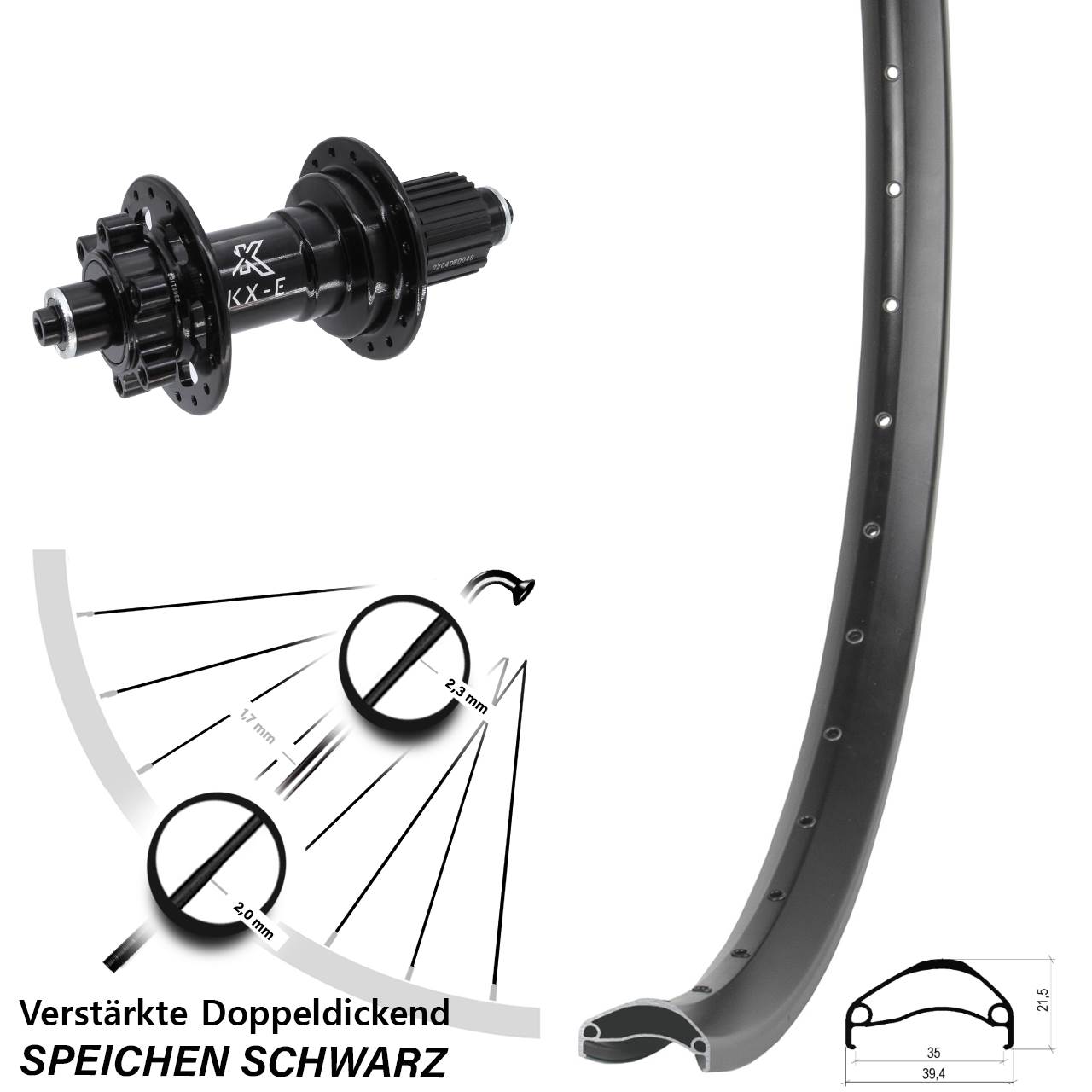 Ambrosio E35 KX-E Heavy Duty 27,5 Zoll Disc Hinterrad QR Boost Micro Spline