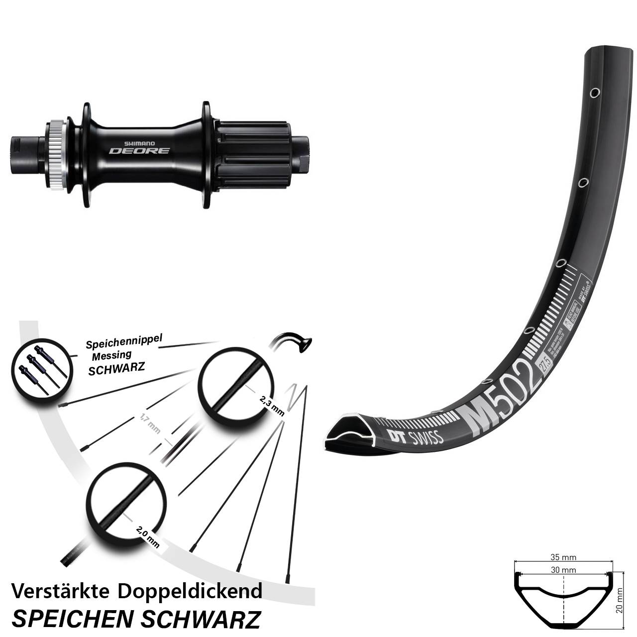 DT Swiss M502 Shimano Deore 27,5 Zoll Disc Laufrad 12x148 8-11 fach