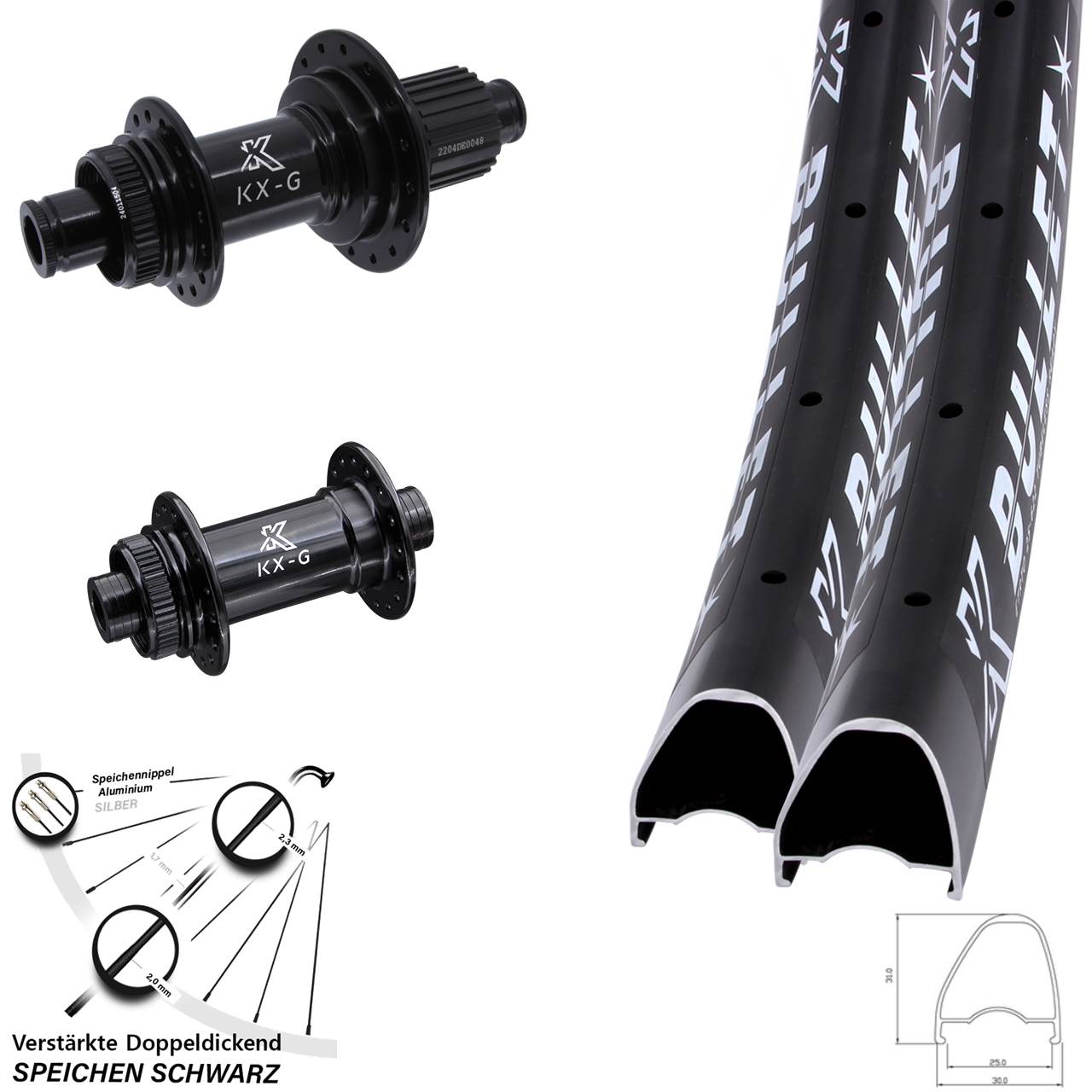 Laufradsatz Centerlock 29 Zoll KX-GS Bullet OS Heavy Duty Micro Spline 15x100 12x142