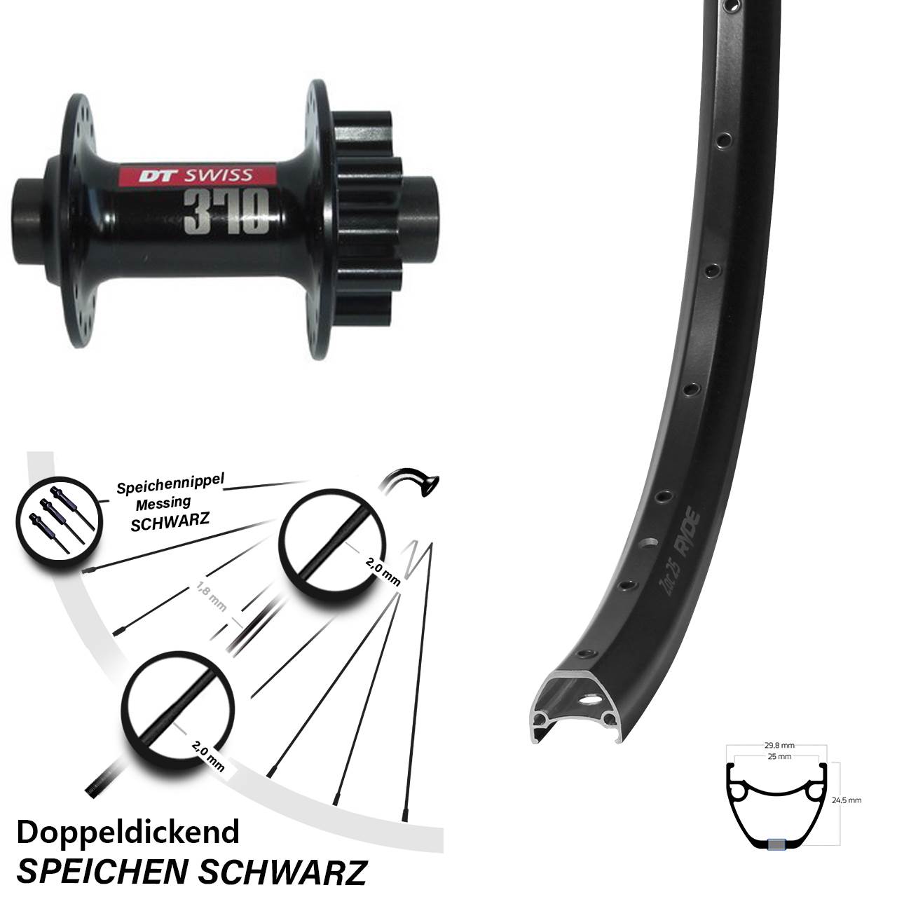 Ryde ZAC 25 DT Swiss 370 28-29 Zoll Disc Vorderrad 15x100
