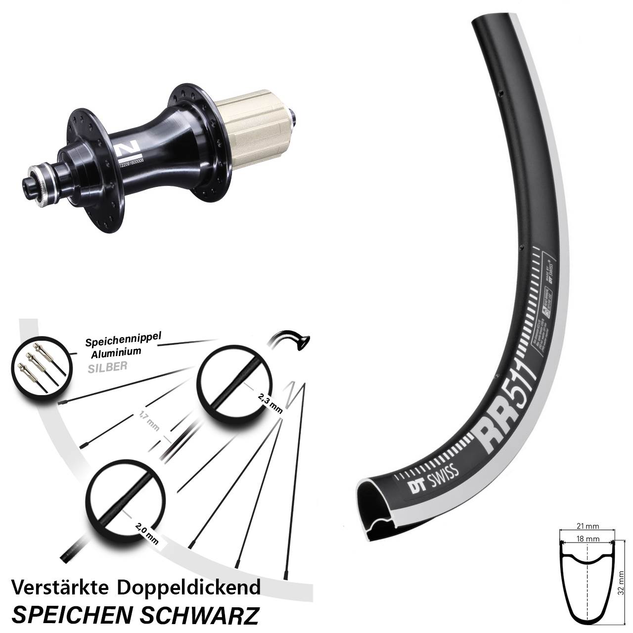 Hinterrad für Schnellspanner 28 Zoll DT Swiss RR 511 Novatec F162 8-12 fach HG