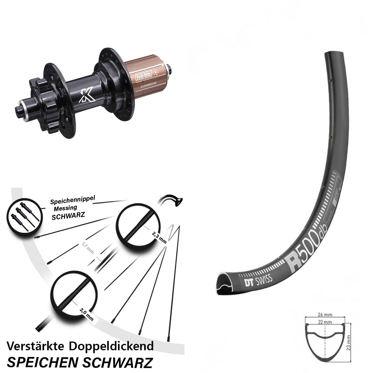 DT Swiss R 500 KX-M 28-29 Zoll Disc Laufrad QR 8-12 fach