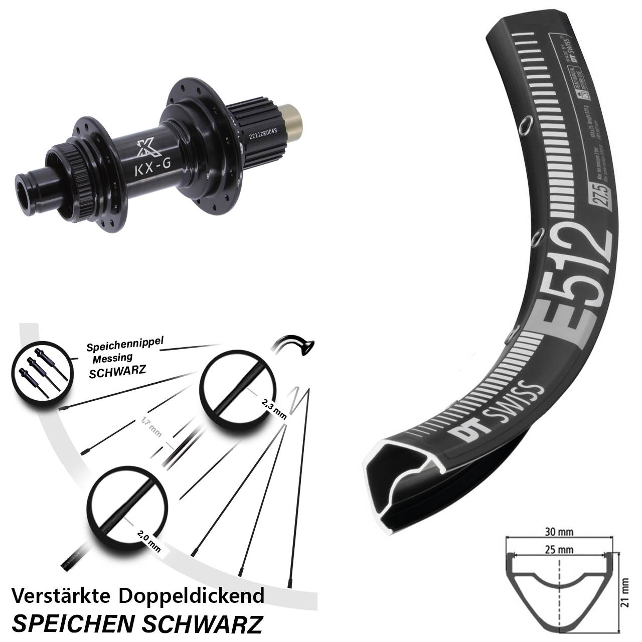 DT Swiss E512 KX-G Steckachse Disc 29 Zoll Laufrad 12x142 Micro Spline
