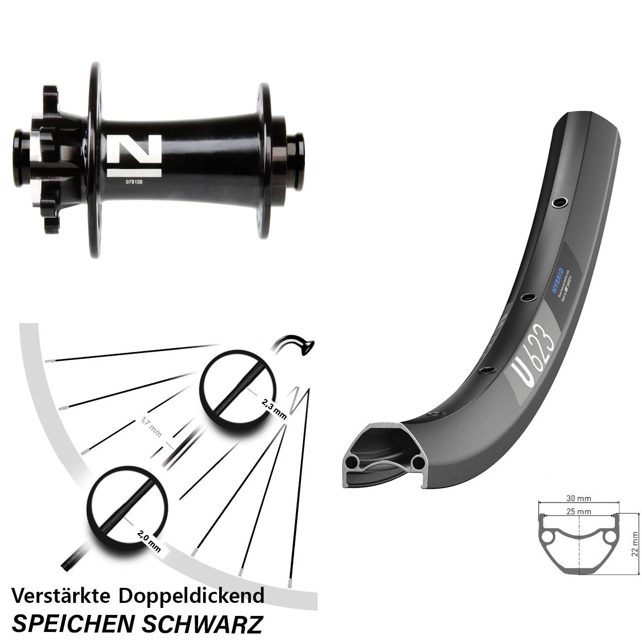 Vorderrad 6-Loch für Schnellspanner 28 Zoll DT Swiss U 623 Novatec D791 15x100