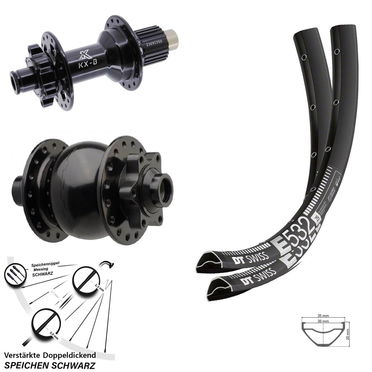 Laufradsatz 6-Loch 29 Zoll DT Swiss E 532 KX-B SON 28 Shimano Micro Spline 15x110 12x148