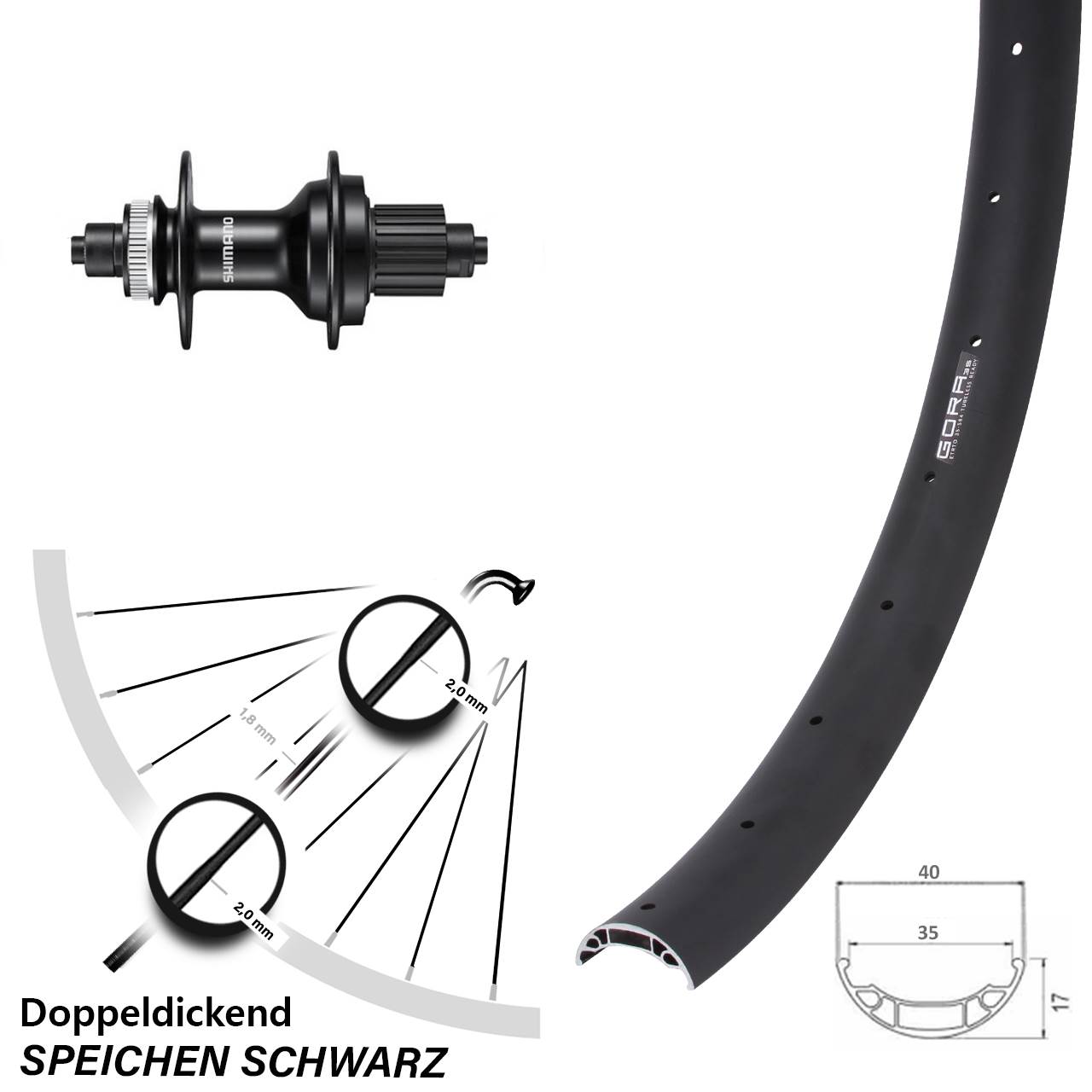 27,5 Zoll Gora 35 Shimano FH-MT500 Disc Laufrad QR Micro Spline