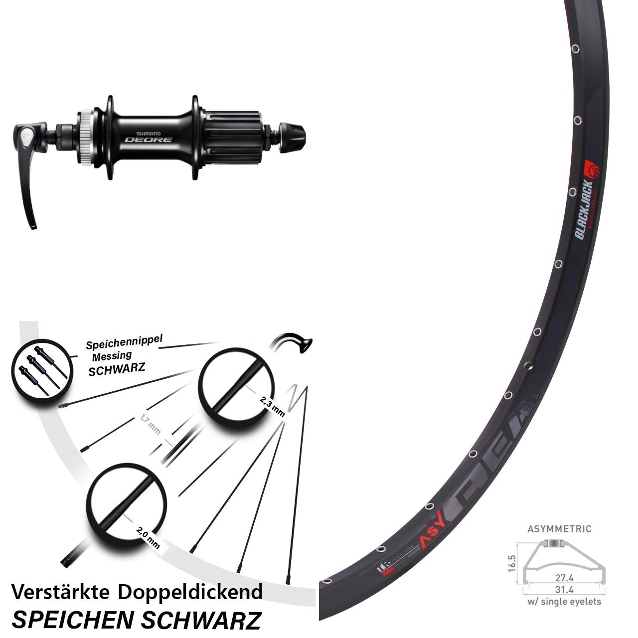 650B Rodi Ready 27 Shimano Deore Centerlock Hinterrad 8-11 fach HG