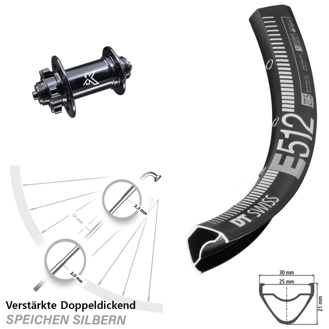 Disc 29 Zoll Vorderrad DT Swiss E 512 KX-M für Schnellspanner