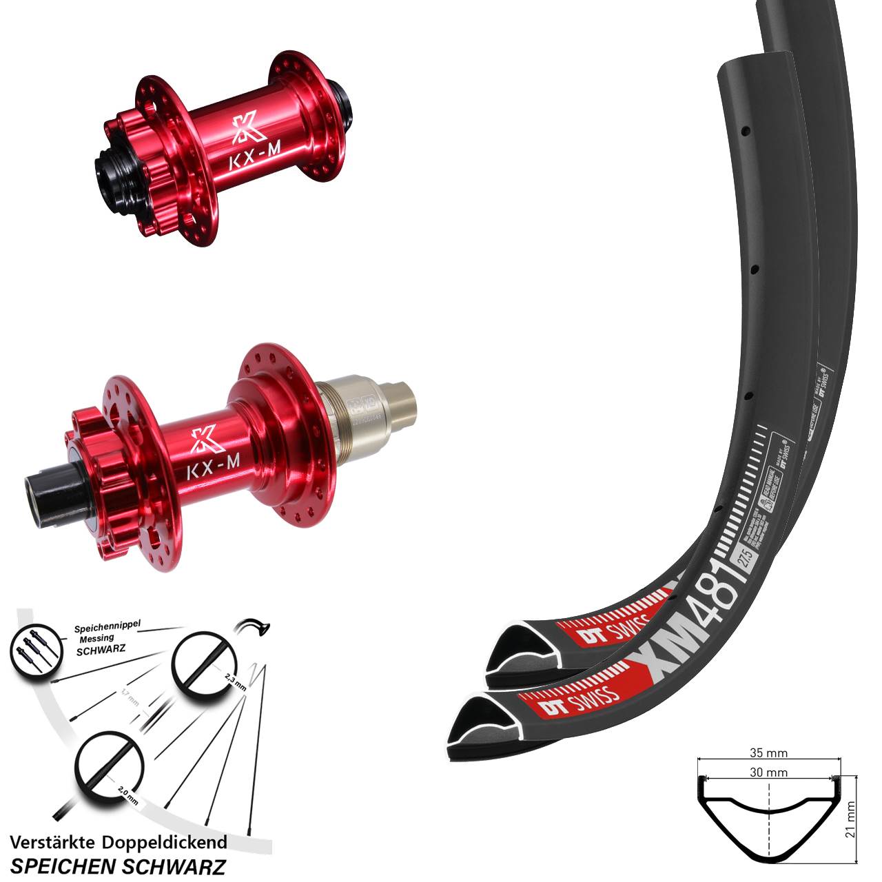 27,5 Zoll DT Swiss XM 481 KX-M rot Disc Laufradsatz 15x100 12x142 SRAM XD
