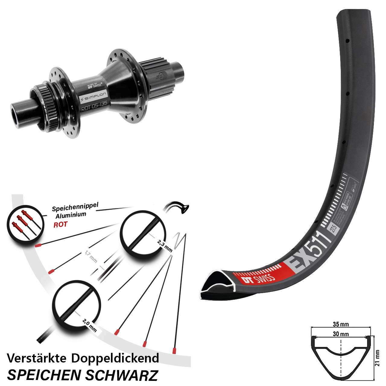 Centerlock Hinterrad 29 Zoll DT Swiss EX511 370 Hybrid Micro Spline 12x142