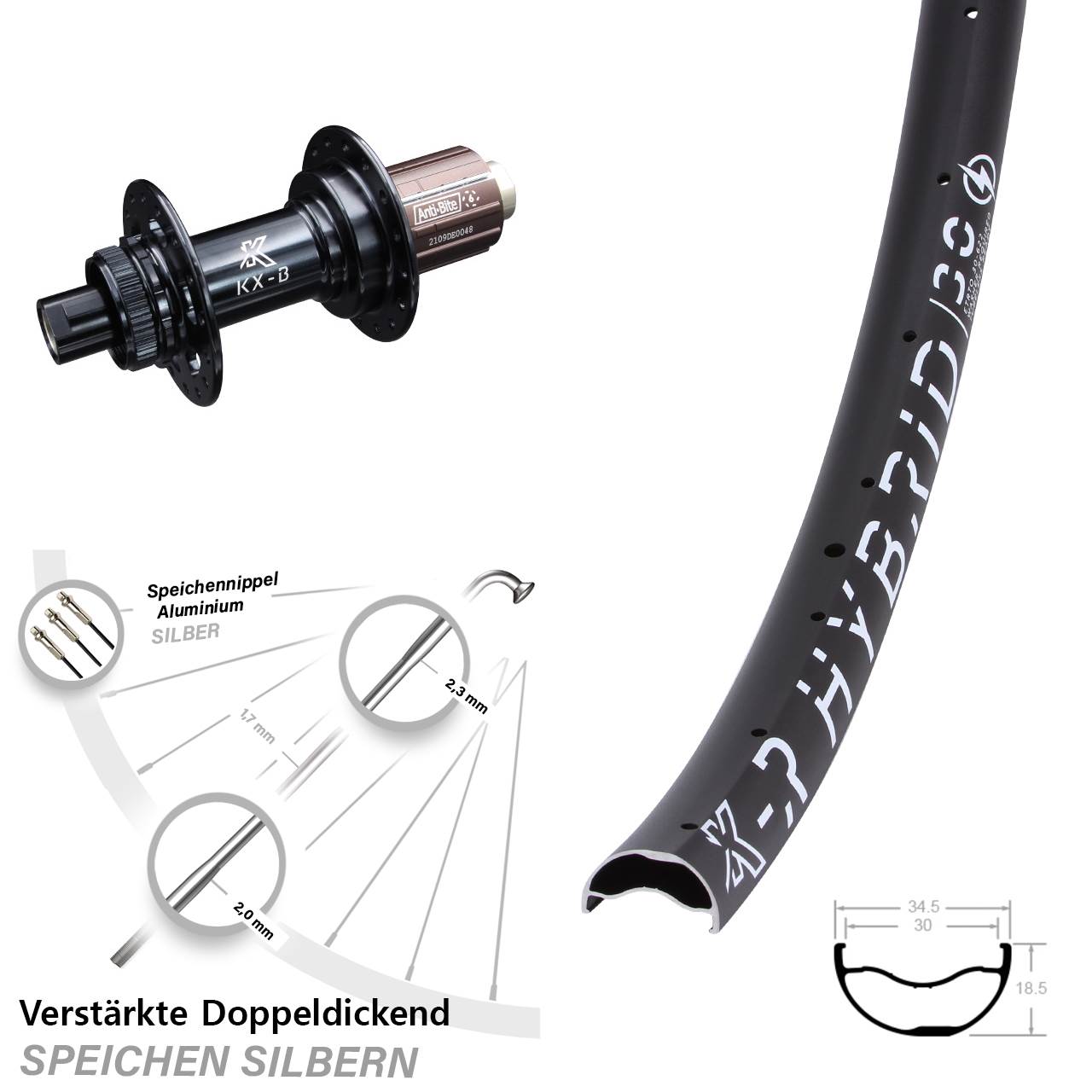 stabiles 29 Zoll Hinterrad Boost Centerlock 8-12 fach KX-R Hybrid 30 MTB