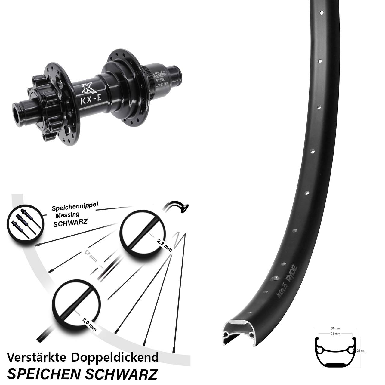 Ryde Andra 25 KX-E Heavy Duty 28-29 Zoll Disc Laufrad 12x148 SRAM XD
