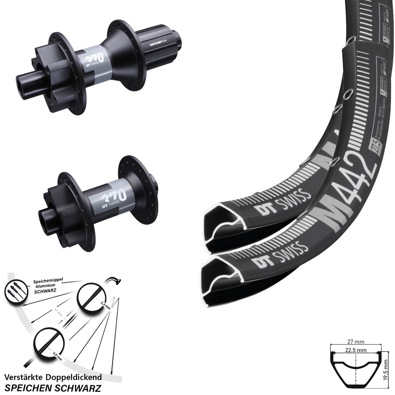 6-Loch Laufradsatz 15x100 12x142 28 Zoll DT Swiss M442 DT Swiss 370 8-11 fach