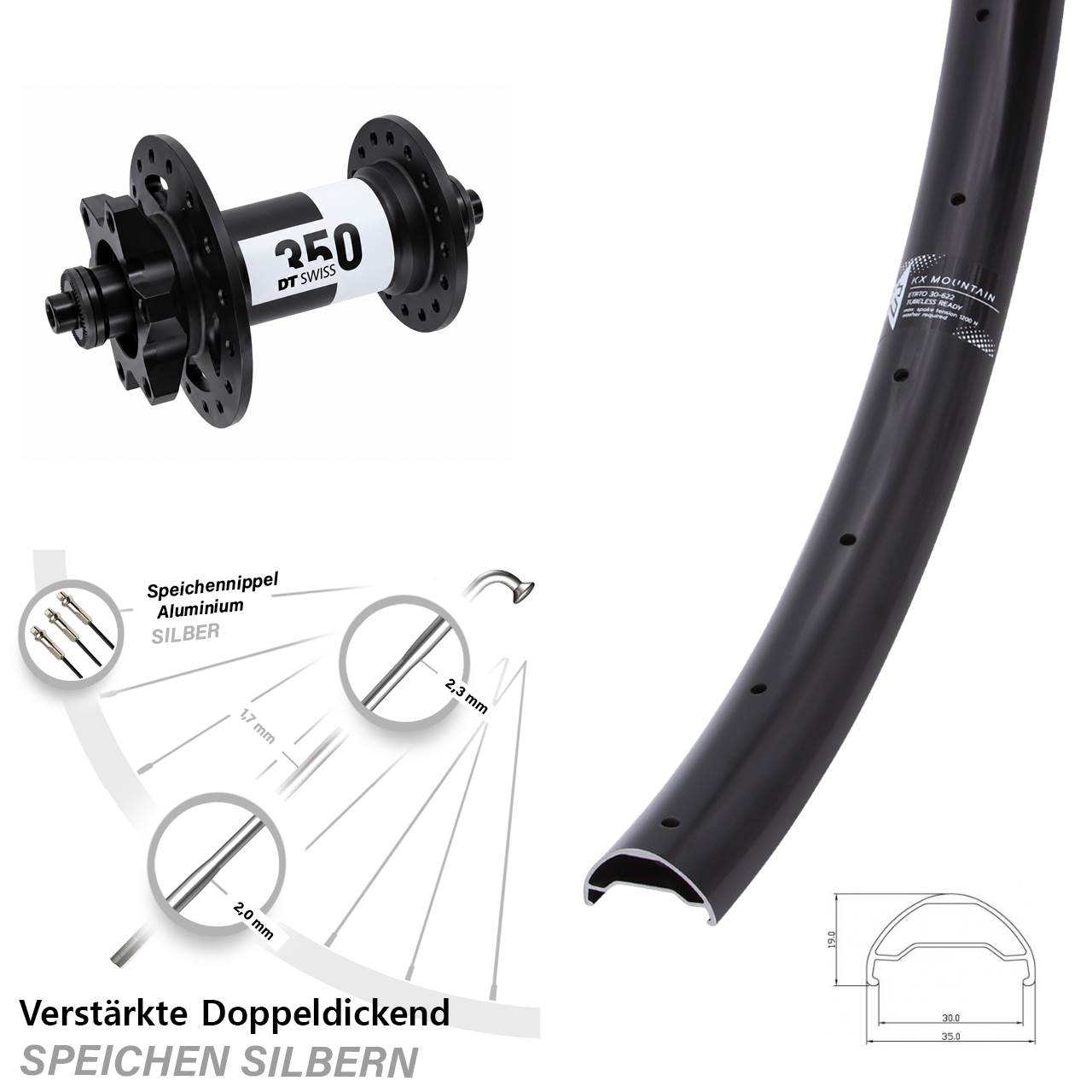 29 Zoll KX Mountain TR DT Swiss 350 Vorderrad 6-Loch für Schnellspanner