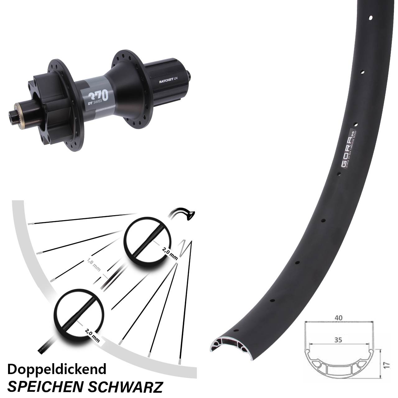 Disc Hinterrad für Schnellspanner 27,5 Zoll Gora 35 DT Swiss 370 8-11 fach