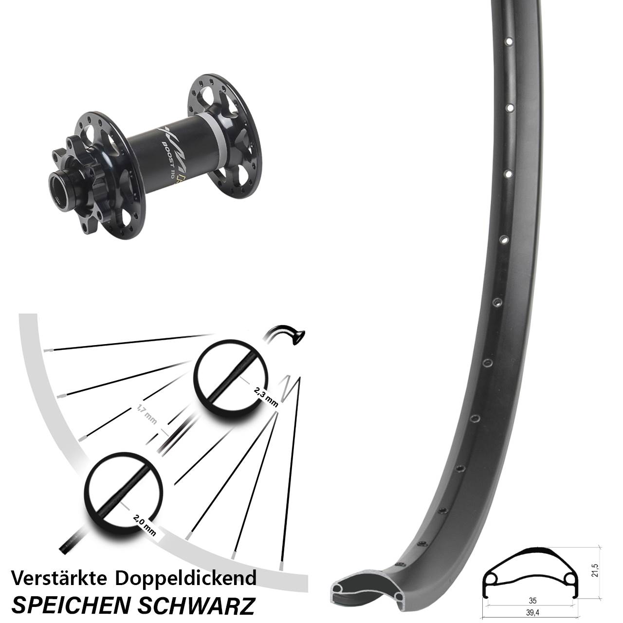 Vorderrad 6-Loch 29 Zoll Ambrosio E35 Miche XMH 550 15x110 Boost