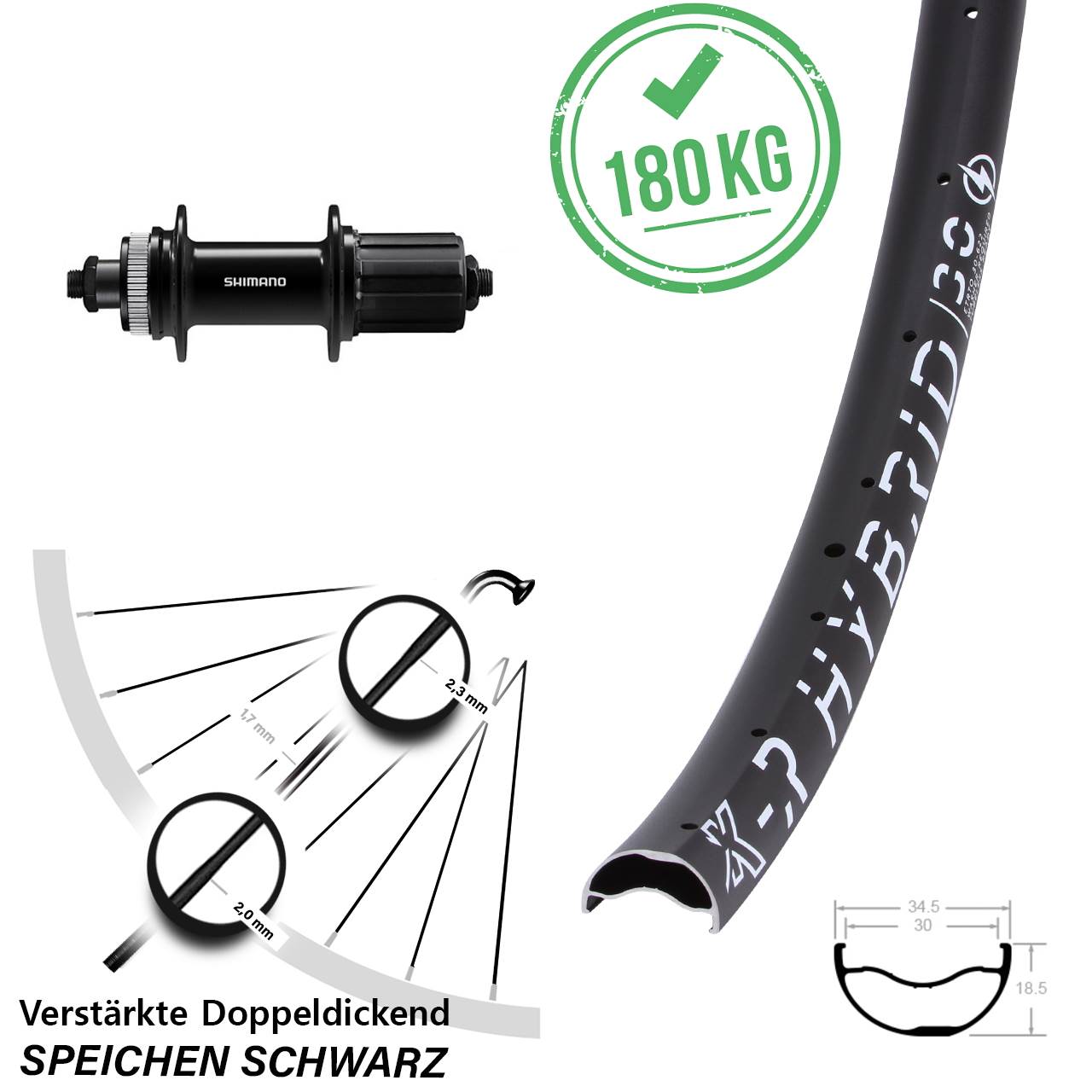 Disc Hinterrad für Schnellspanner 29 Zoll KX-R Hybrid 30 Shimano FH-QC400 8-11 fach