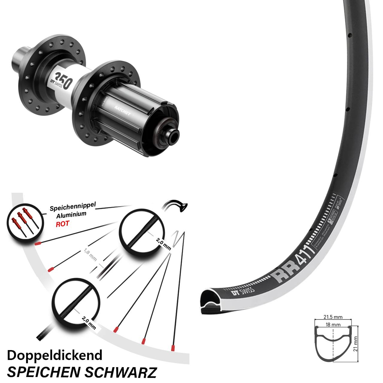Hinterrad 28 Zoll DT Swiss RR411OS- 350 Road Felgenbremse Shimano HG
