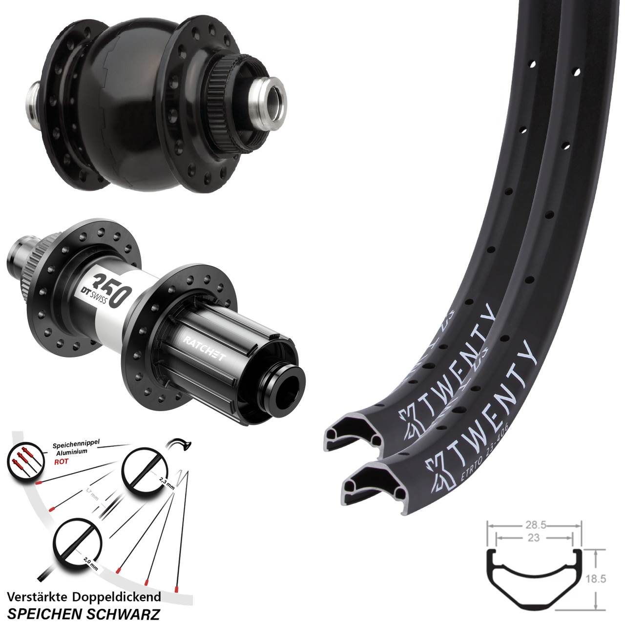 20 Zoll KX Twenty DT Swiss 350 HG SON delux Centerlock Laufradsatz 12x100/142