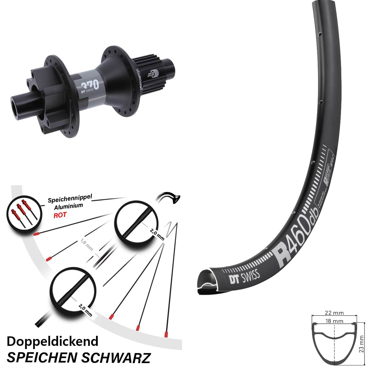 Disc Hinterrad 28 Zoll DT Swiss R 460-370 Micro Spline 12x142