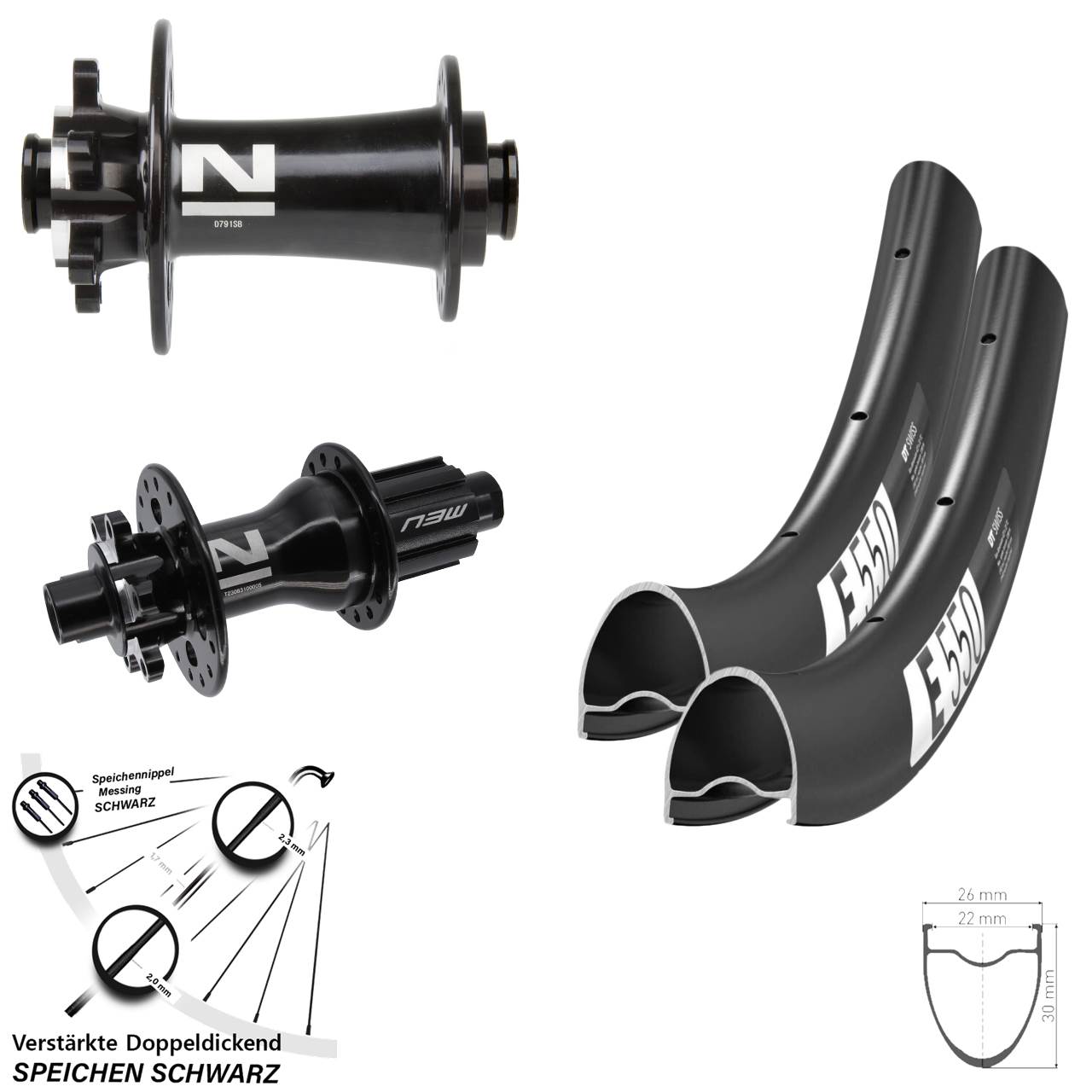 Laufradsatz 6-Loch 28 Zoll DT Swiss E550 Novatec D791-D792 Campa N3W 12x100/142