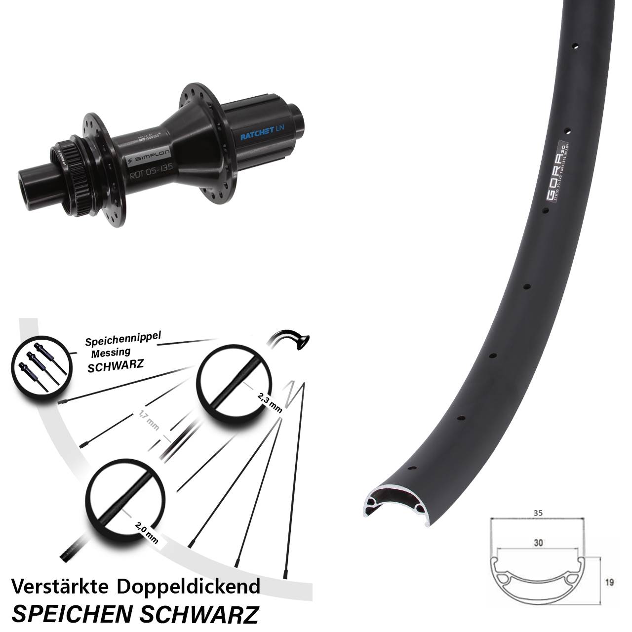 26 Zoll Gora 30 DT Swiss 370 Hybrid Hinterrad Centerlock 12x142 8-11 fach HG