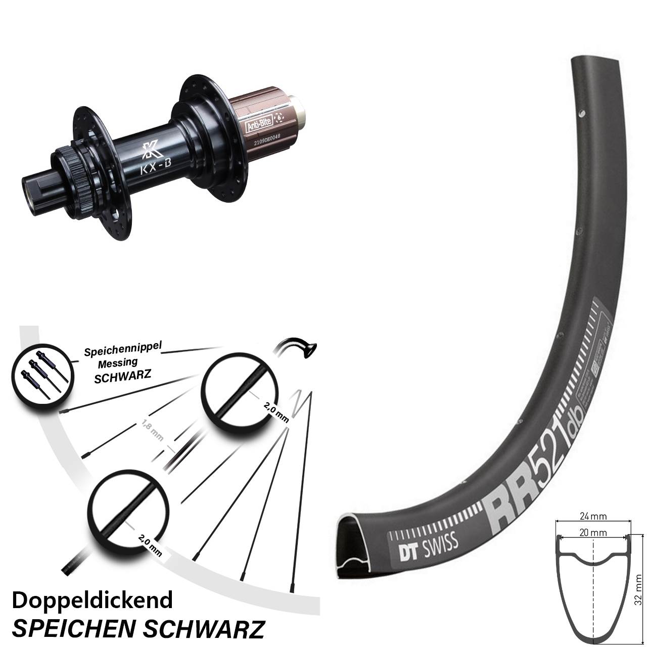 Hinterrad 28 Zoll DT Swiss RR521 KX-B 8-12 fach Centerlock 12x148 Boost