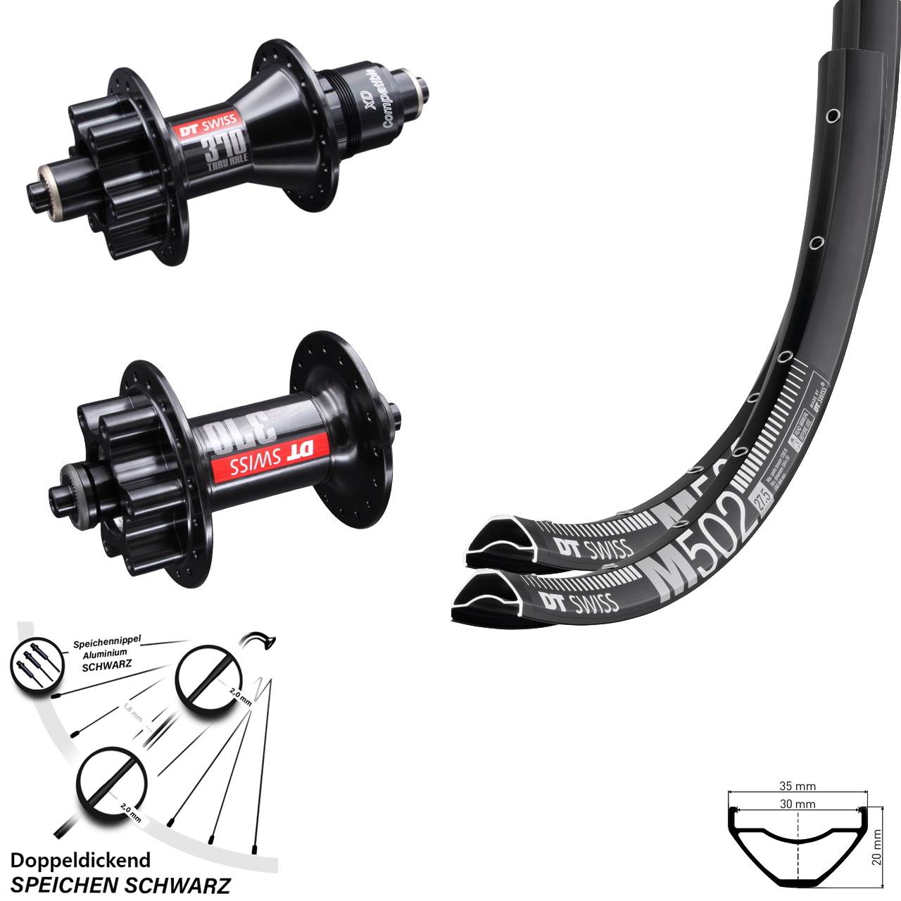 DT Swiss M 502-370 29 Zoll Disc Laufrad-Satz für Schnellspanner XD 11-12 fach