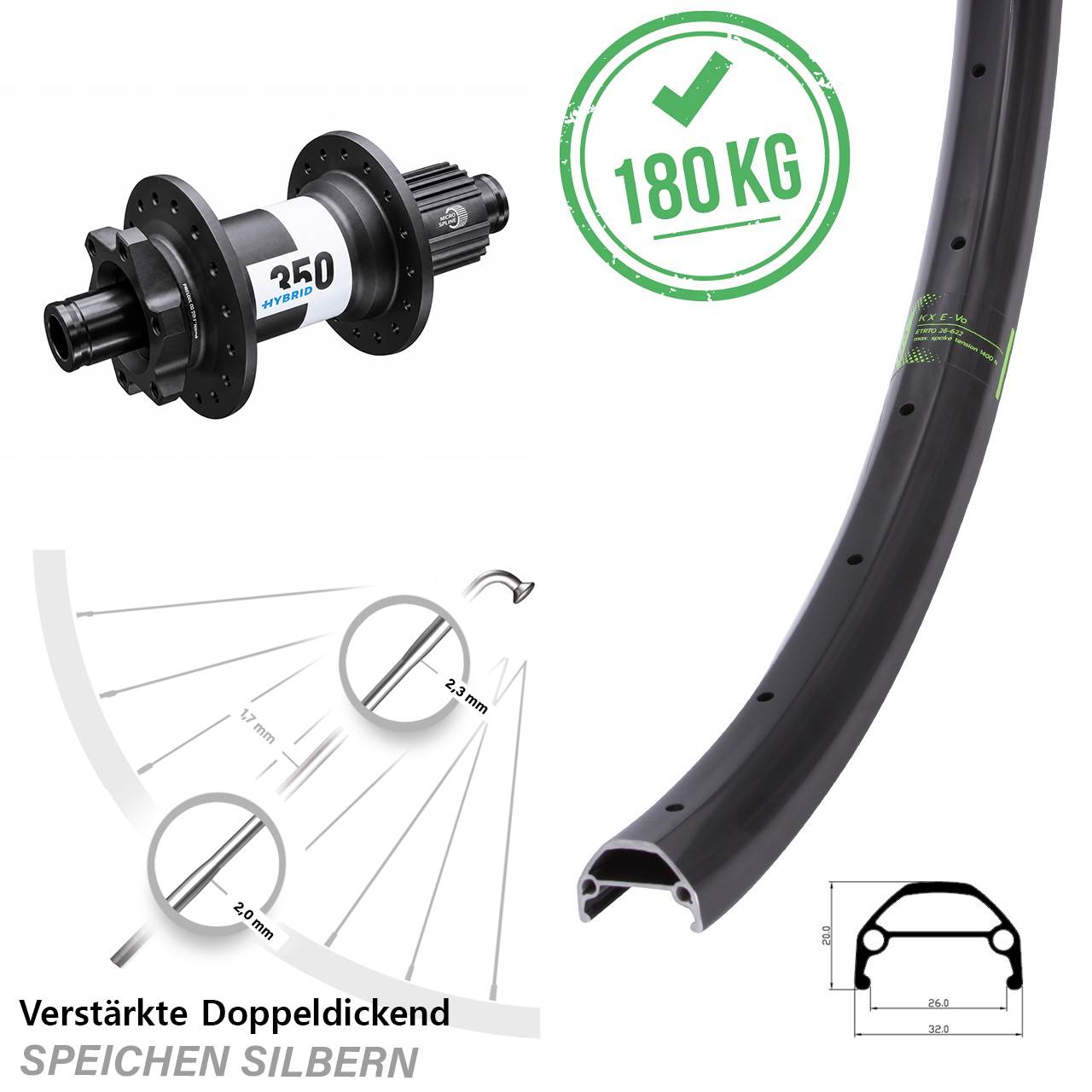 29 Zoll E-Bike Hinterrad KX Evo DT Swiss 350 Hybrid Boost Micro Spline
