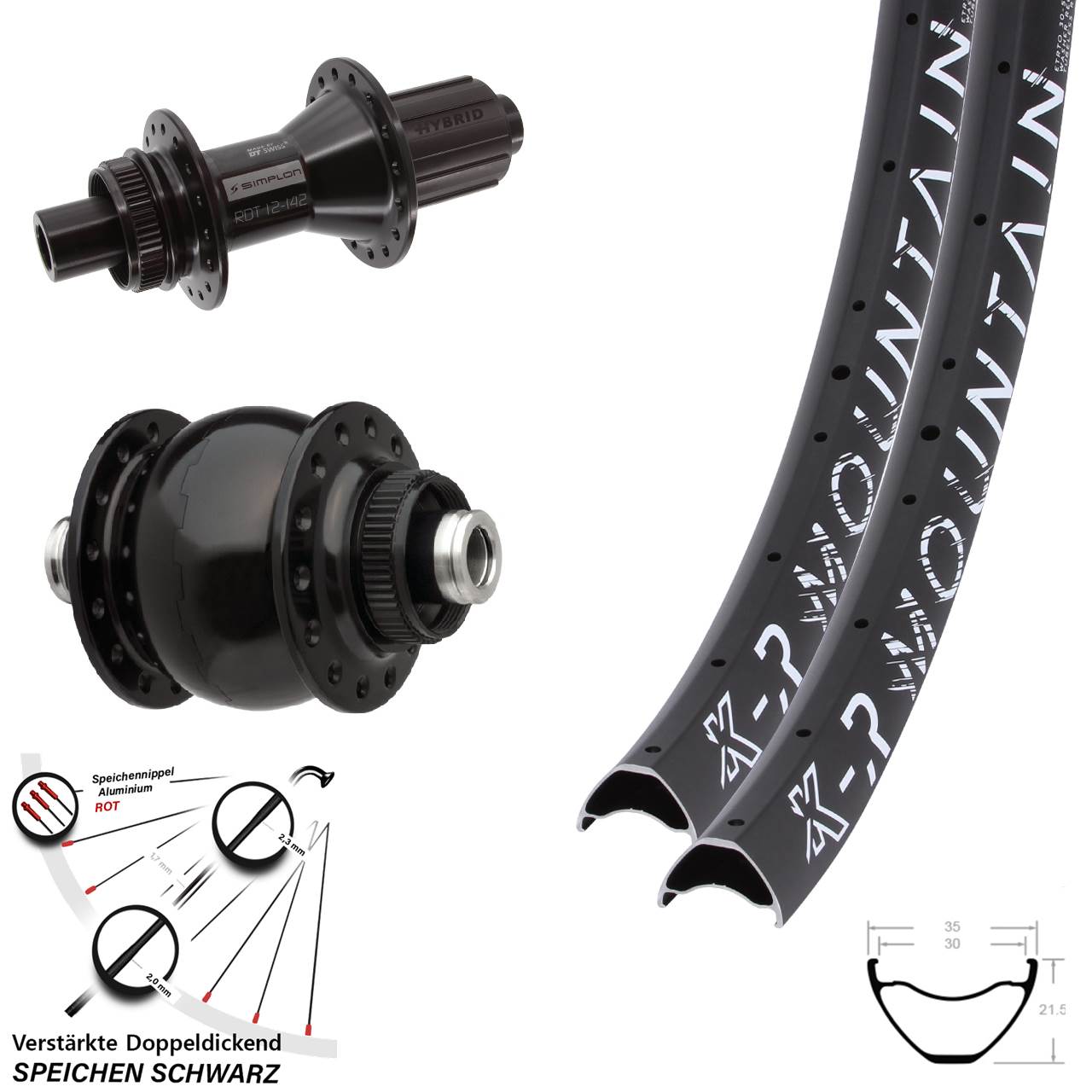 Disc Laufradsatz 27,5 Zoll KX-R Mountain DT Swiss 370 Hybrid SONdelux 8-11 fach 12x100/142