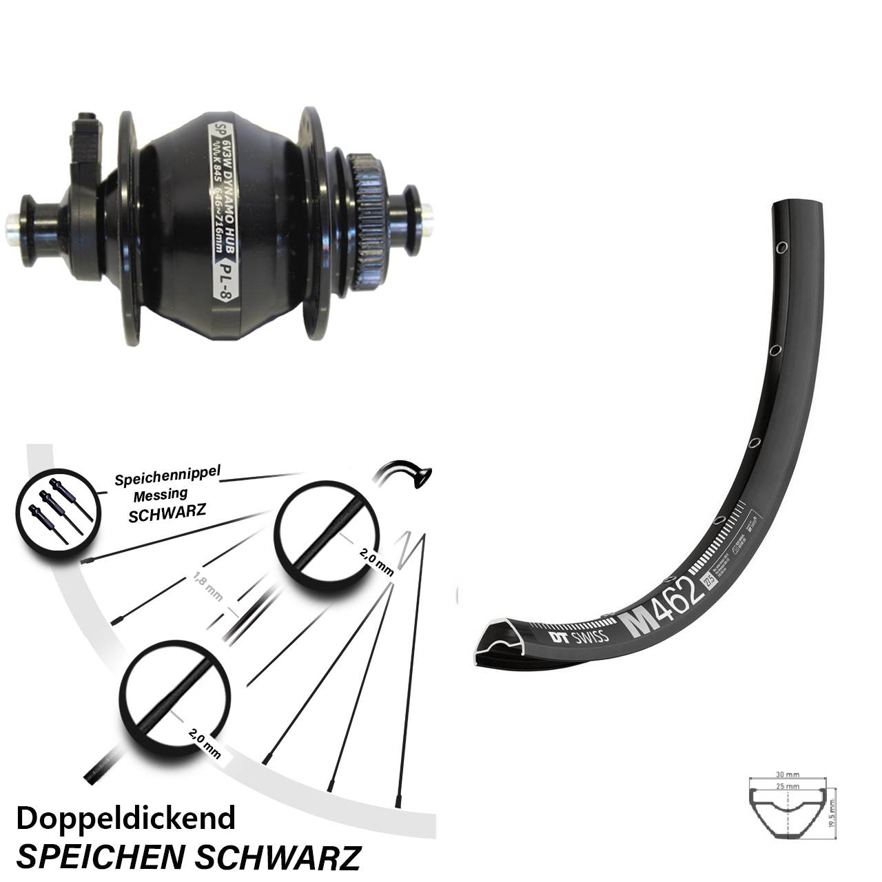 650B DT Swiss M462 Shutter PL-8 Disc Nabendynamolaufrad QR