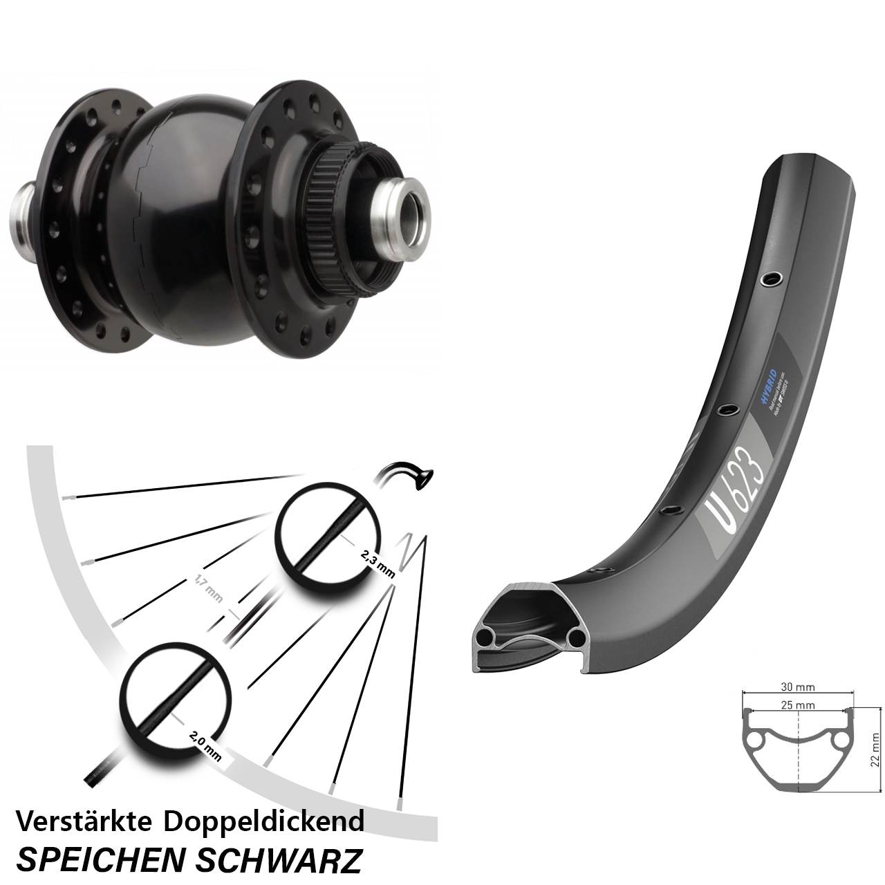 DT Swiss U623 SON 28 Zoll Centerlock Nabendynamo-Vorderrad 12x110 Boost