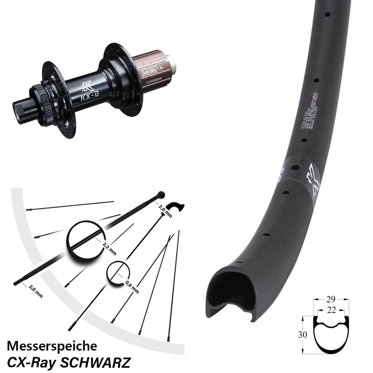 KX-BRC Gravel Carbon 29 Zoll Disc Hinterrad 12x148 Boost 8-12 fach CX Ray