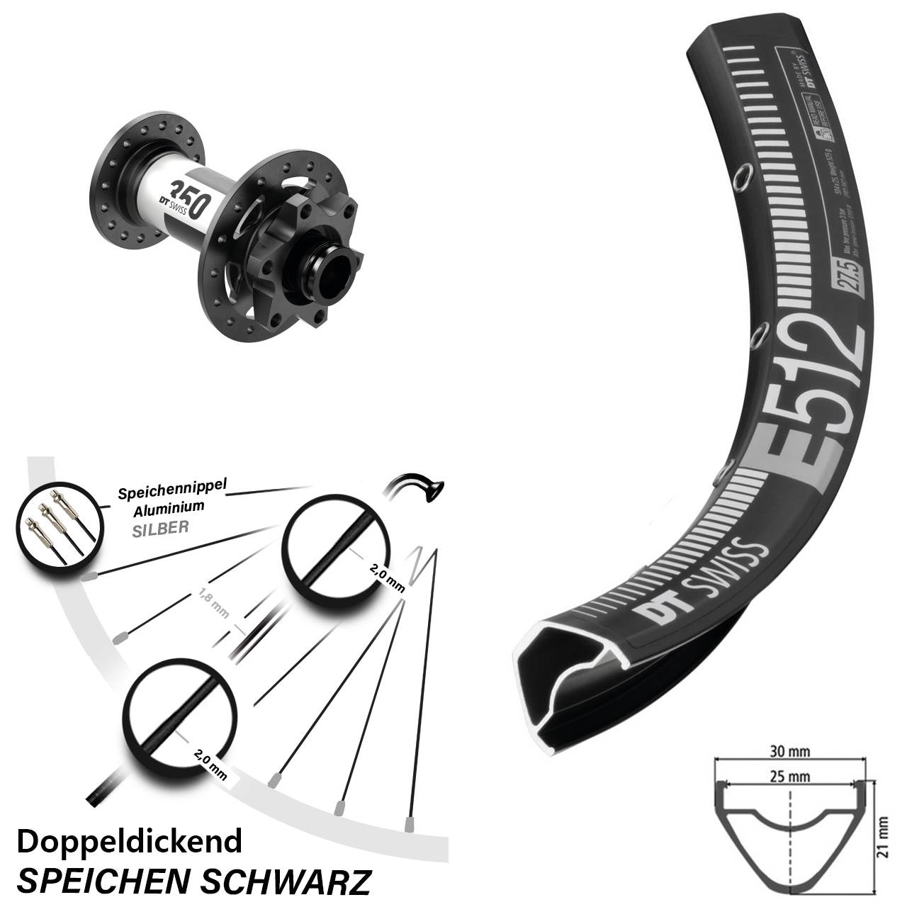 Vorderrad 6-Loch 650B DT Swiss E512-350 15x100