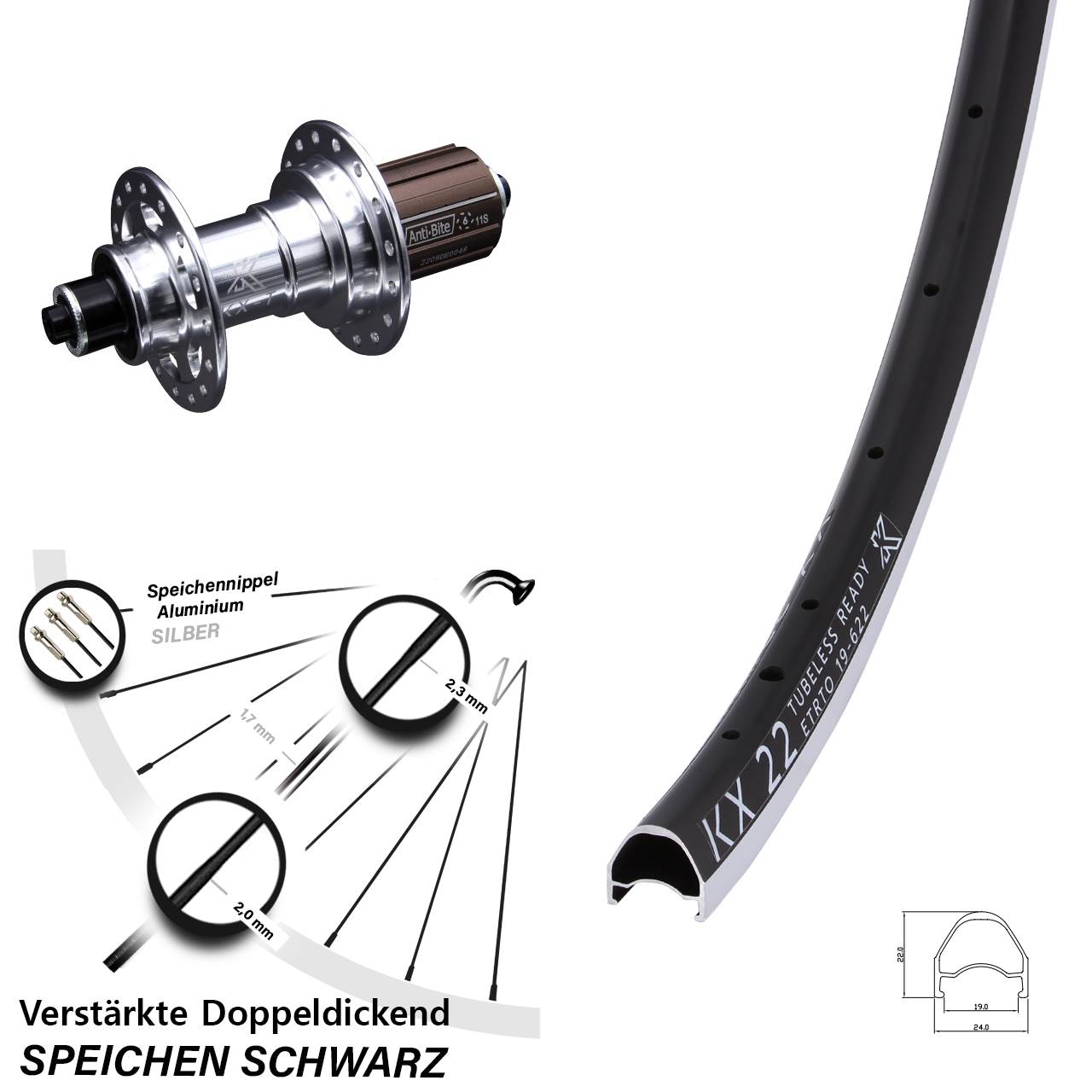 28 Zoll KX-T 22 Hinterrad für Schnellspanner 8-12 fach HG