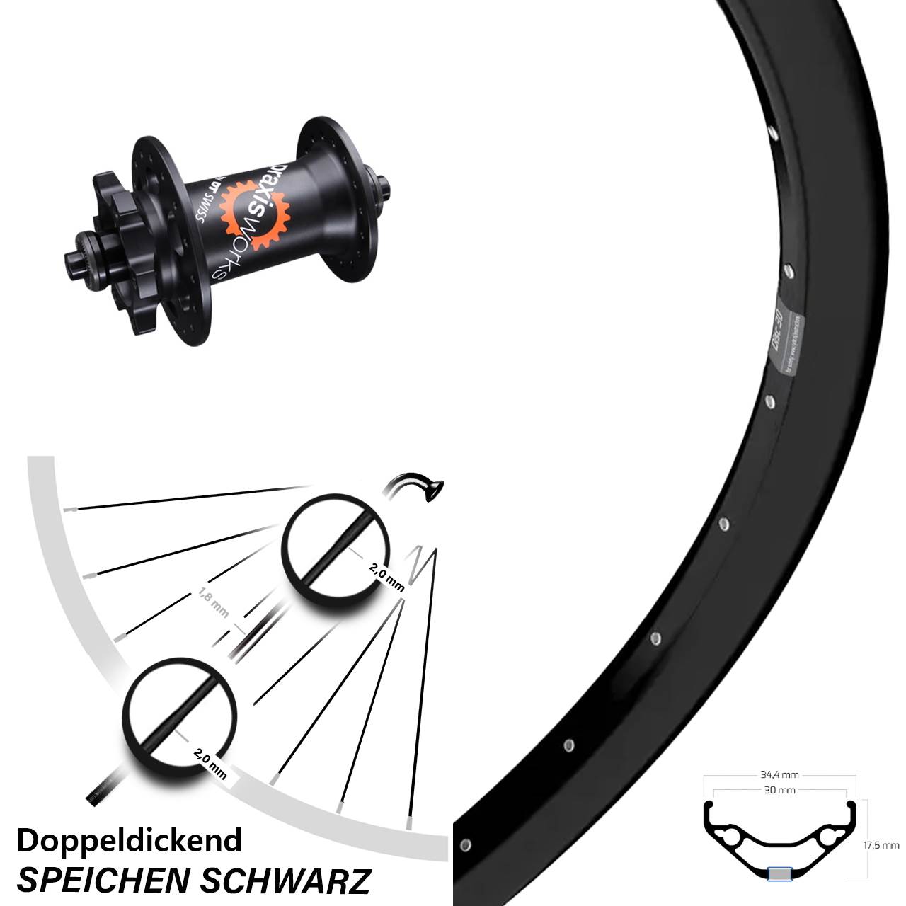 Vorderrad 27,5 Zoll Ryde Disc 30 DT Swiss 350 6-Loch QR